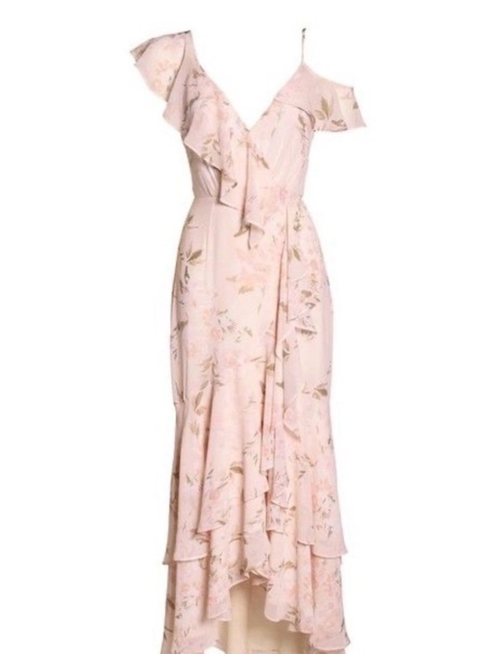 Wayf Blush Pink Floral Ruffle Midi Dress
